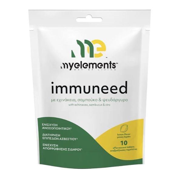 myelements Immuneed Συμπλήρωμα Διατροφής Με Εχινάκεια, Σαμπούκο & Ψευδάργυρο με Γεύση Λεμόνι 10 Αναβράζουσες Ταμπλέτες