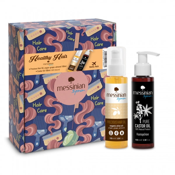 Messinian Spa Beauty Box Healthy Hair – Σετ με Precious Hair Oil και Castor Oil για θρέψη, ενυδάτωση και ενίσχυση μαλλιών, βλεφαρίδων και φρυδιών
