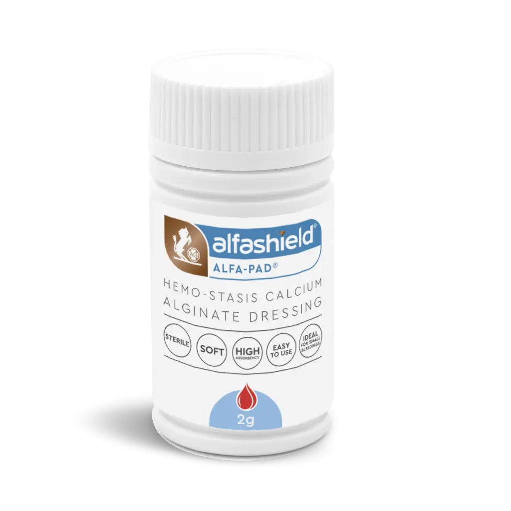 Alfashield Alfa-Pad Calcium Alginate Dressing 2g - Στείρα απορροφητική επίδεση αιμόστασης σε συσκευασία φιαλιδίου
