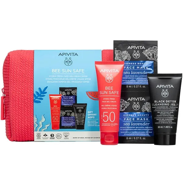 Apivita Bee Sun Safe Hydra Fresh Gift Set – Αντηλιακή Κρέμα Προσώπου SPF50, Μάσκες Προσώπου και Cleansing Jelly σε Νεσεσέρ