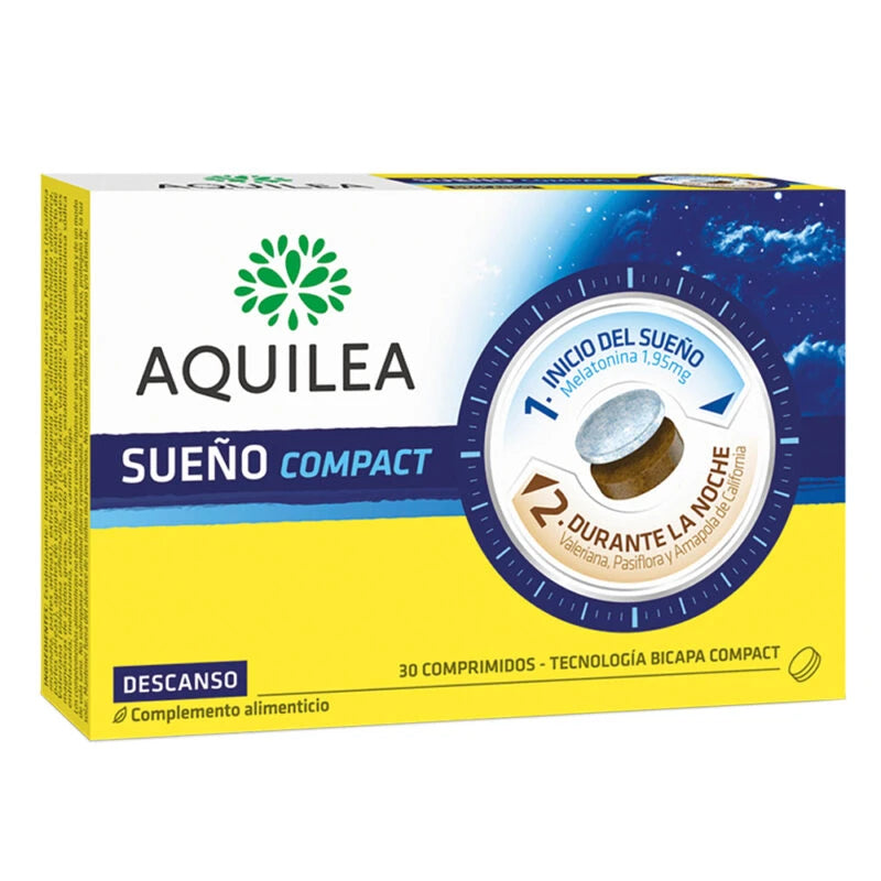 Aquilea Sueño Compact 30 δισκία – Συμπλήρωμα διατροφής με μελατονίνη, βαλεριάνα και πασιφλόρα για σταδιακή και ποιοτική υποστήριξη ύπνου