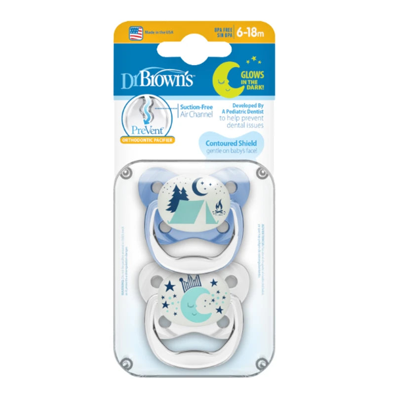 Dr. Brown's PreVent Πιπίλες Glow in the Dark 6-18m Συσκευασία 2 Τεμαχίων