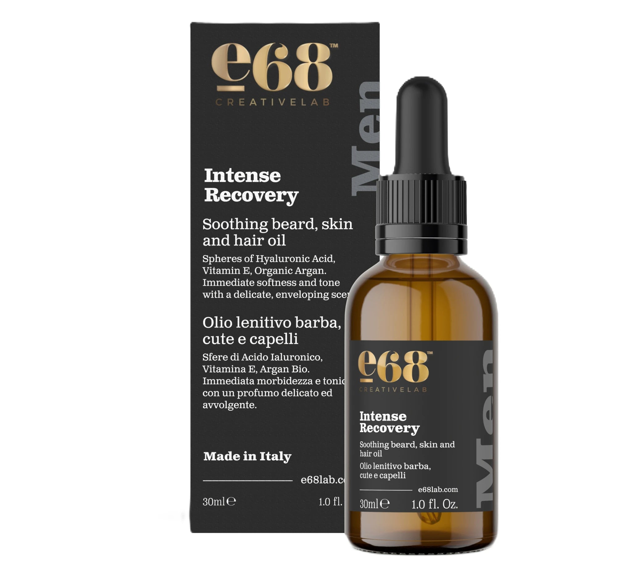 E68 Intense Recovery Έλαιο για Γένια, Δέρμα και Μαλλιά με Υαλουρονικό και Argan 30ml