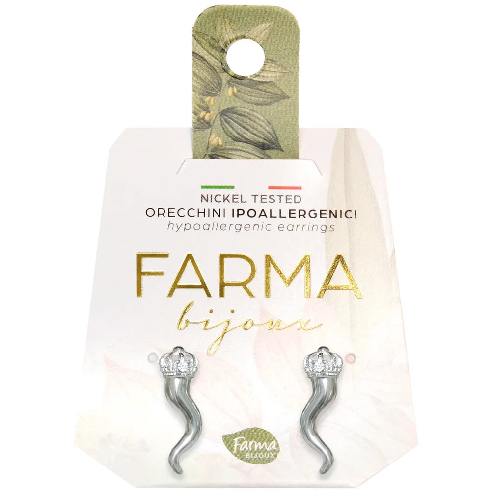 Farma Bijoux υποαλλεργικά σκουλαρίκια στέμμα και κορνέ σε ασημί χρώμα