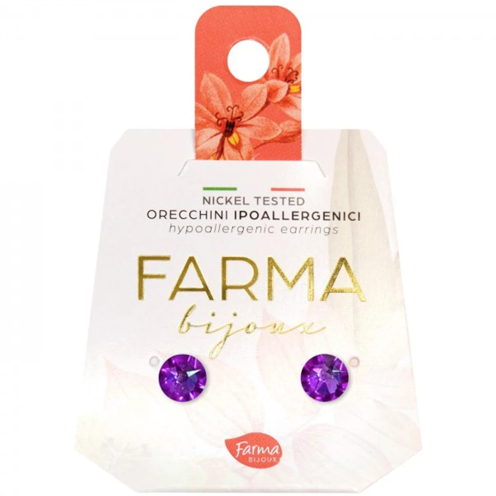 Farma Bijoux υποαλλεργικά σκουλαρίκια στρας μοβ