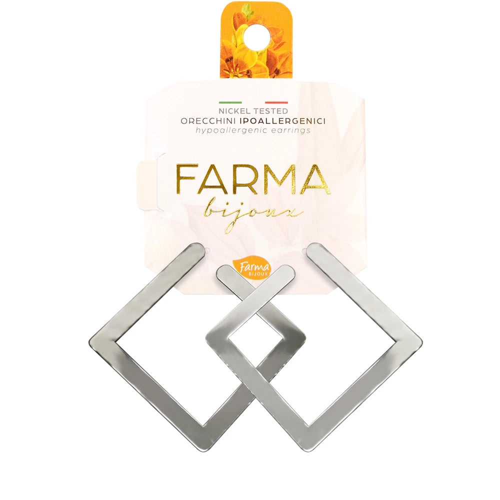 Farma Bijoux Σκουλαρίκια Τετράγωνα Ασημί Υποαλλεργικά για Ευαίσθητα Αυτιά
