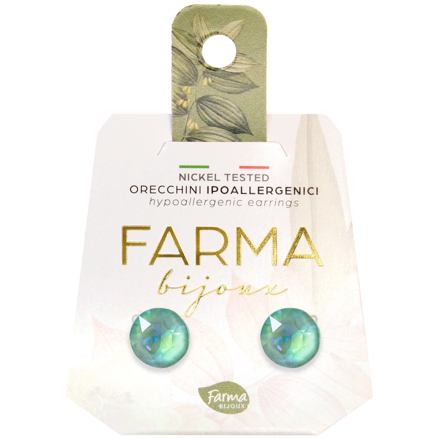 Farma Bijoux Σκουλαρίκια Υποαλλεργικά Πράσινος Κρύσταλλος