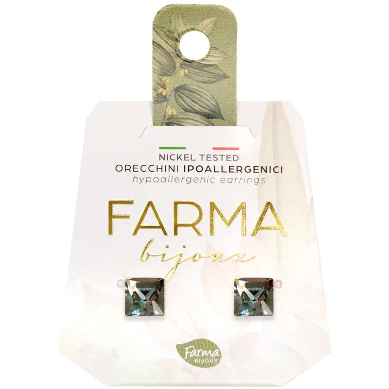 Farma Bijoux υποαλλεργικά τετράγωνα σκουλαρίκια με σκούρα πέτρα