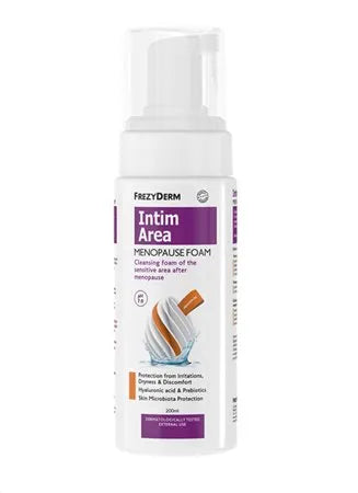 Frezyderm Intim Area Menopause Foam - Καθαριστικός αφρός για την ευαίσθητη περιοχή μετά την εμμηνόπαυση με υαλουρονικό και πρεβιοτικά