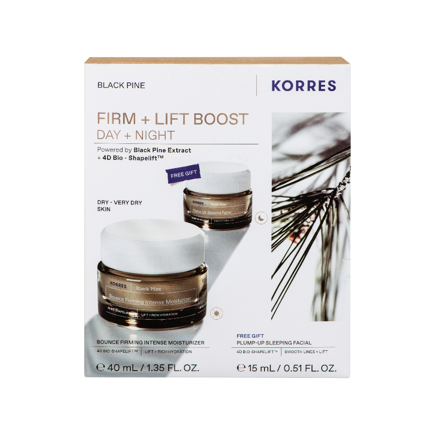 Korres Promo Black Pine Σύσφιξη + Lifting Κρέμα Ημέρας για Ξηρές – Πολύ Ξηρές Επιδερμίδες 40ml & ΔΩΡΟ Black Pine Σύσφιξη + Lifting Κρέμα Νύχτας 15ml