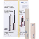 Korres Conscious Color Lashes + Lips Set με Drama Volume Mascara 01 Black και True Velvety Lipstick Nude Pink