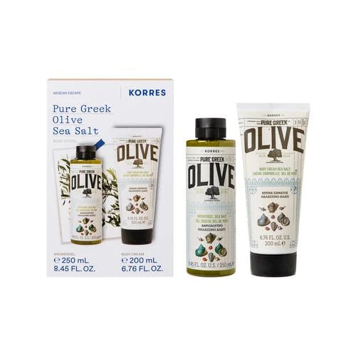 KORRES Pure Greek Olive Sea Salt Gift Set - Αφροντούς & Κρέμα Σώματος 250ml + 200ml