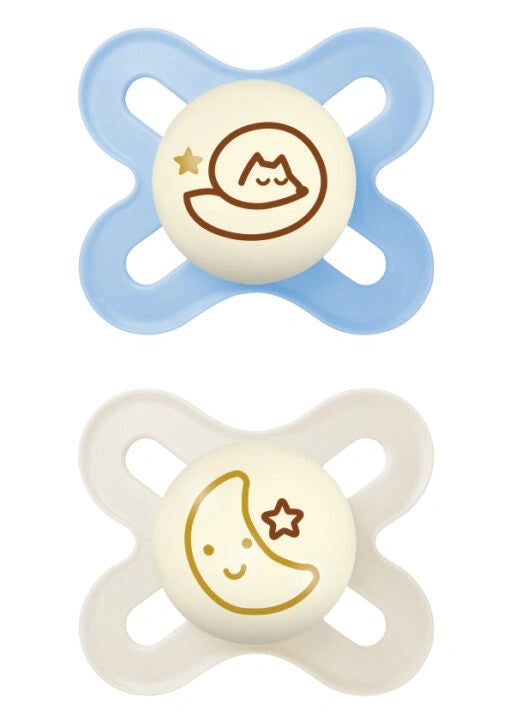 MAM Start Night Πιπίλες 0-2 Μηνών Μπλε & Λευκή με Γάτα και Φεγγάρι – 2 Τεμάχια