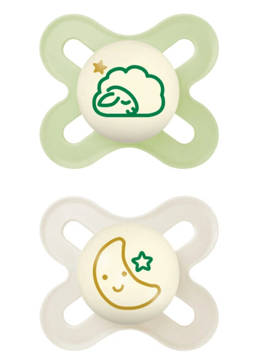 MAM Start Night Πιπίλες 0-2 Μηνών Πράσινη & Λευκή με Προβατάκι και Φεγγάρι – 2 Τεμάχια