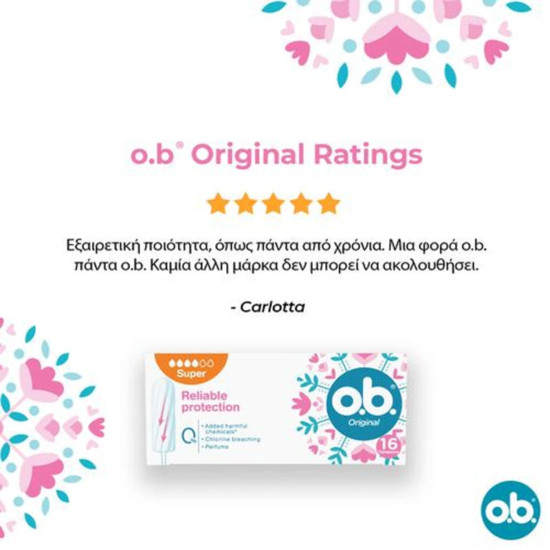 o.b. Original Super – Ταμπόν με Αξιόπιστη Προστασία & Σύνθεση χωρίς Χημικές Ουσίες