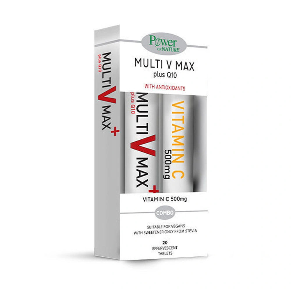 Power of Nature Multi V Max Plus Q10 & Vitamin C 500mg Combo 20 Effervescent Tablets