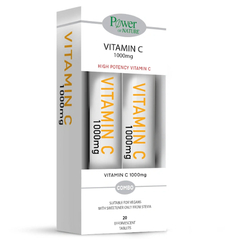 Power of Nature Vitamin C 1000mg – Συμπλήρωμα Διατροφής με Βιταμίνη C Υψηλής Απορρόφησης για Ενίσχυση του Ανοσοποιητικού