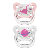 Dr Brown's Ορθοδοντικές Πιπίλες Σιλικόνης για 6-18 μηνών Νυκτός Δεινόσαυρος Ροζ 2τμχ