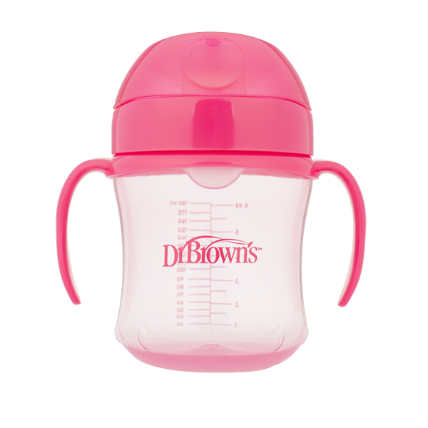 Dr Brown's Κύπελλο με Καπάκι & Λαβές Ροζ 180ml, 6m+