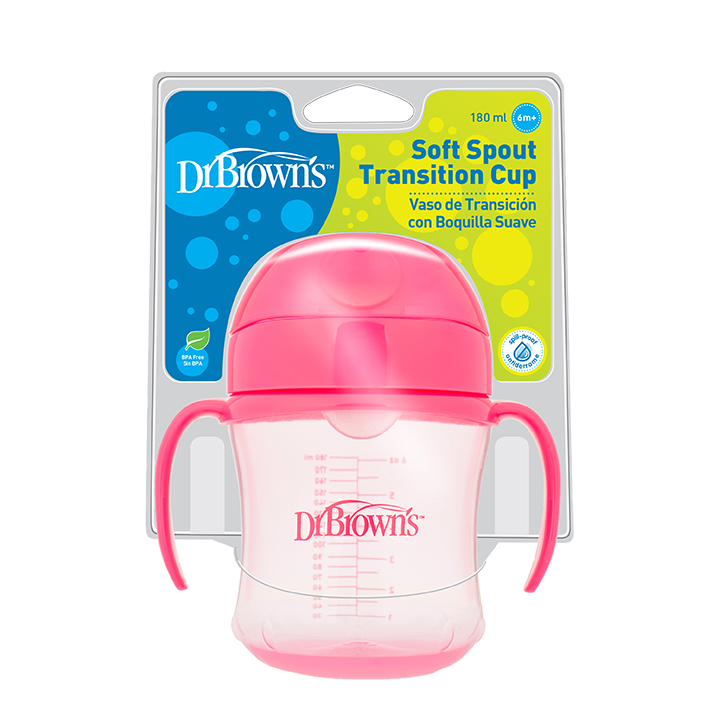 Dr Brown's Κύπελλο με Καπάκι & Λαβές Ροζ 180ml, 6m+