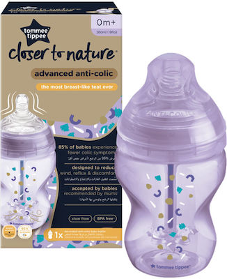 Tommee Tippee Closer To Nature Advanced Anti-Colic Πλαστικό Μπιμπερό Κατά Των Κολικών Με Θηλή Σιλικόνης 0m+ 260ml Μωβ (42257604)