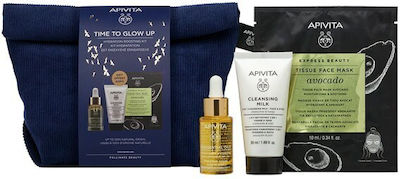 Apivita Promo Time To Glow Up Beessential Day Oil 15ml & Cleansing Milk 50ml & Avocado Tissue Mask 10ml