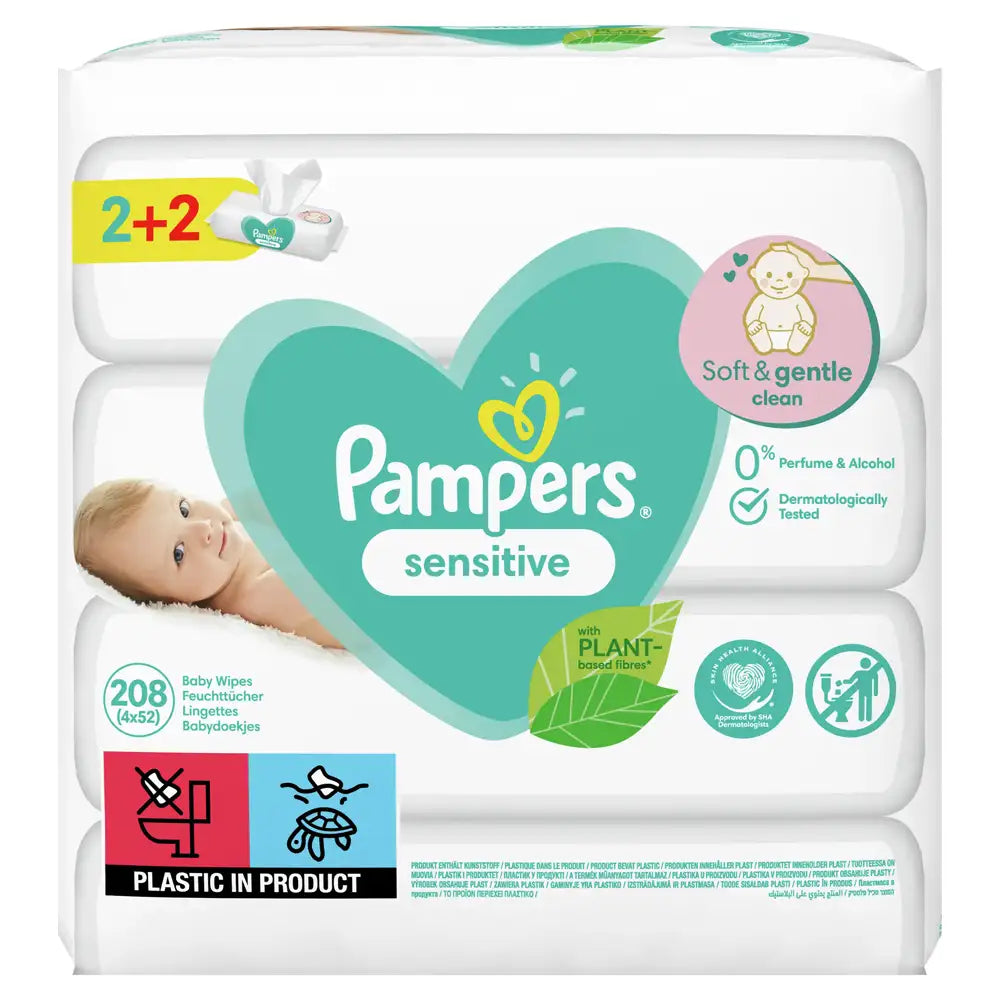 Pampers Promo Pack Μωρομάντηλα Sensitive Fragrance-Free 208 τεμάχια - 4x52 (2+2 Δώρο)