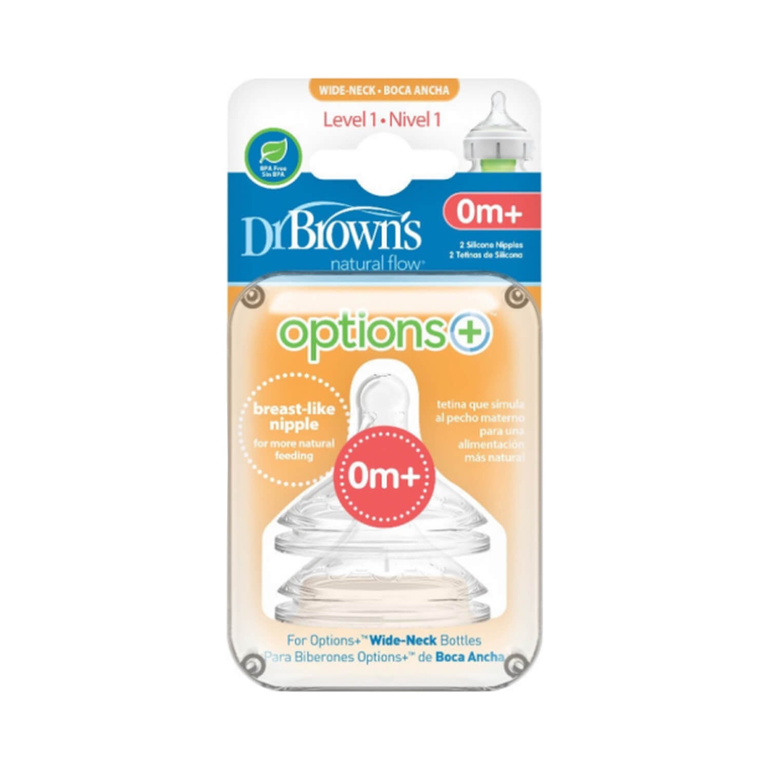 Dr Brown's Θηλές για Μπιμπερό Options+ με Φαρδύ Λαιμό 0-3m 2τμχ