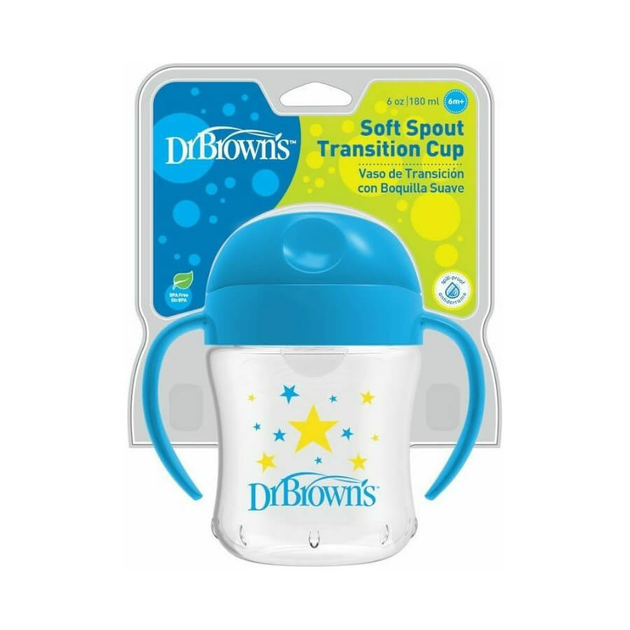 Dr Brown's κύπελλο μαλακό στόμιο με καπάκι και λαβές 6m+ 180 mL