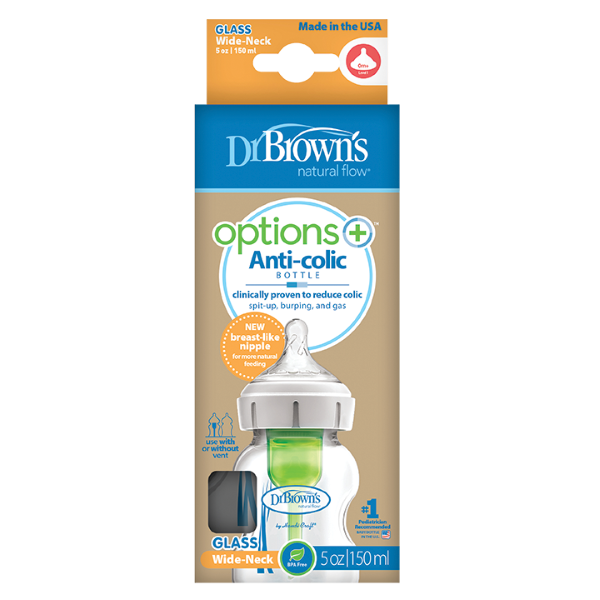 Dr Brown's Natural Flow Options+ Anti-colic Bottle Glass Wide Neck 150ml