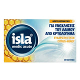 Isla Medic Acute Καταπραϋντικές Παστίλιες για τις Ενοχλήσεις του Λαιμού από Κρυολόγημα με Γεύση Κίτρο &amp; Μέλι 20τμχ