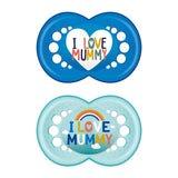 Mam Ι Love Mummy & Daddy Πιπίλα Σιλικόνης 6-16 μηνών Μπλε/Γαλάζιο 2 Τεμάχια (170SB2)