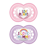 Mam Ι Love Mummy & Daddy Πιπίλα Σιλικόνης 6-16 μηνών Ροζ/Μωβ 2 Τεμάχια (170SG1)