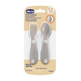 Chicco First Cutlery 12m+ σετ κουτάλι και πιρούνι γκρι για βρέφη
