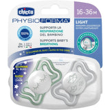 Chicco PhysioForma Light πιπίλες σιλικόνης 16-36 μηνών Glow in the Dark 2 τεμάχια orthodontic