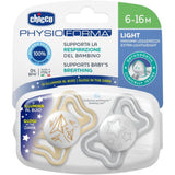 Chicco PhysioForma Light πιπίλες σιλικόνης 6-16 μηνών Glow in the Dark 2 τεμάχια orthodontic