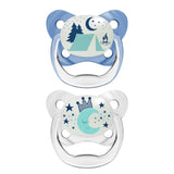 Dr Brown's Ορθοδοντικές Πιπίλες Σιλικόνης για 6-18 μηνών Νυκτός Φεγγαράκι Διάφανο / Μπλε 2τμχ