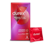 Συσκευασία και φακελάκι προφυλακτικών Durex Sensitive Extra Lube