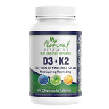 Natural Vitamins D3 + K2 5000IU MK7 60 chewable tablets