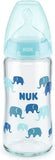 NUK Γυάλινο Μπιμπερό First Choice Plus Temperature Control 240ml Ελεφαντάκια Σιελ