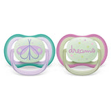 Philips Avent Ultra Air Nighttime Πιπίλα Σιλικόνης 0-6m Dragonfly/Dreams 2 Τεμάχια (SCF376/19)