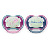 Philips Avent Ultra Air Nighttime Πιπίλα Σιλικόνης 6-18m Μηνών Star/Dreams 2 Τεμάχια (SCF376/14)