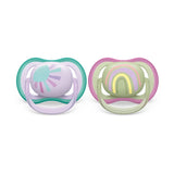 Philips Avent Ultra Air Πιπίλα Σιλικόνης 0-6m Sun/Rainbow Lilac/Green 2 Τεμάχια (SCF085/59)