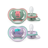 Philips Avent Ultra Air Πιπίλες 0-6 μηνών - Σετ 2 Τεμαχίων με Σχέδια Γατάκι και Αρκουδάκι