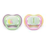 Philips Avent Ultra Air Nighttime Πιπίλα Σιλικόνης 6-18m Κορίτσι 2 Τεμάχια (SCF376/29)