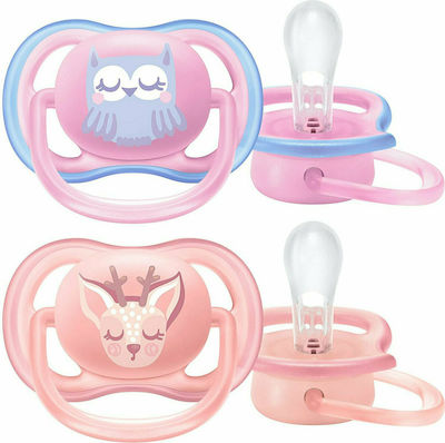 Philips Avent Ultra Air Ορθοδοντικές Πιπίλες Σιλικόνης για 0-6 μηνών SCF085/02 με Θήκη Κουκουβάγια - Ελαφάκι 2τμχ