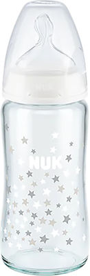 Nuk First Choise Plus Γυάλινο Μπιμπερό Με Θηλή Καουτσούκ 0-6 Μηνών 240ml Λευκό
