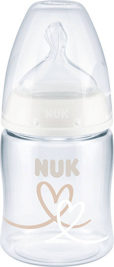 Nuk First Choice Plus Πλαστικό Μπιμπερό Κατά των Κολικών με Δείκτη Ελέγχου Θερμοκρασίας 0-6Μηνών 150ml Λευκό Καρδιές (10743875)