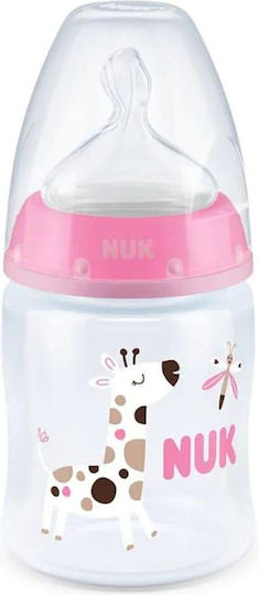 Nuk First Choice Plus Πλαστικό Μπιμπερό Κατά των Κολικών με Δείκτη Ελέγχου Θερμοκρασίας 0-6Μηνών 150ml Ροζ Καμηλοπάρδαλη (10743875)