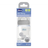 Chicco Γυάλινο Μπιμπερό Με Θηλή Σιλικόνης Well Being Unisex 150ml 0m+ Grey Circles